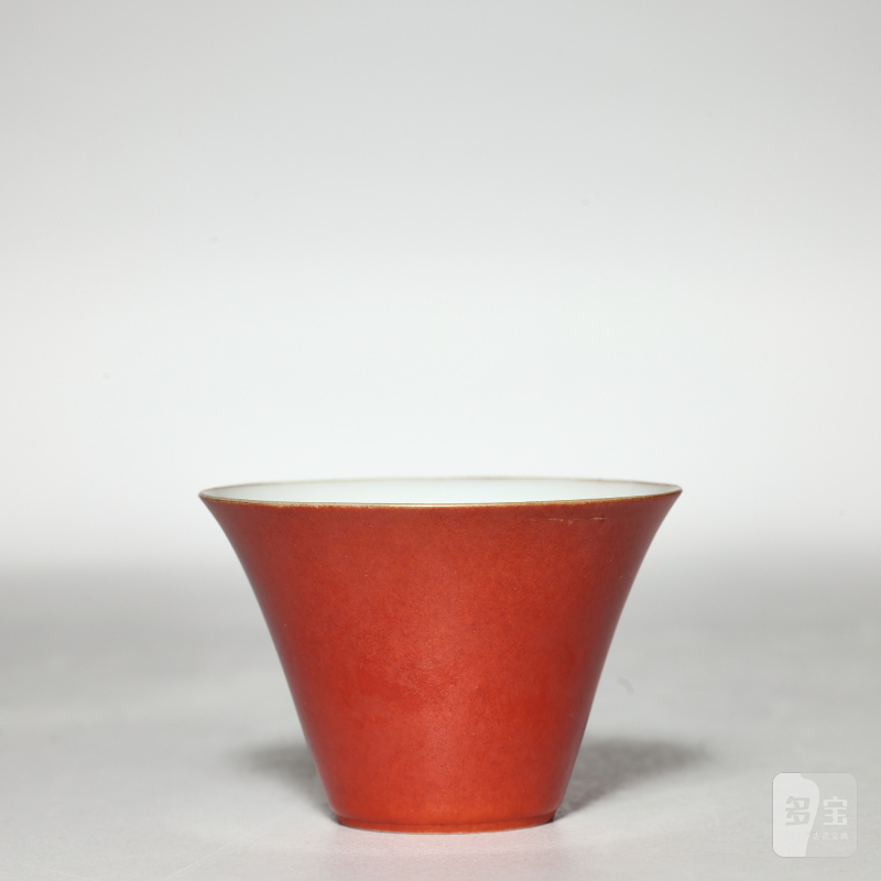 清中期 珊瑚红釉马蹄杯 - 图2